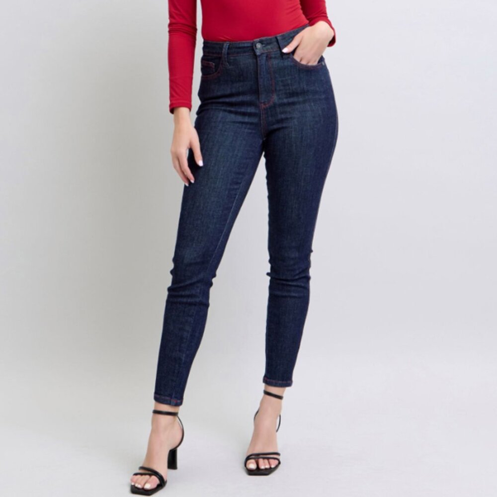 Judy Blue Dark Indigo Skinny Jeans with Heart Pocket Stitching - Picture 2 of 4
